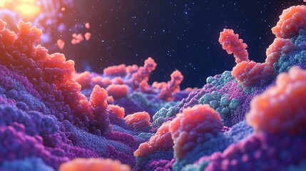 Fototapeta premium Bright floating vesicles traveling through colorful cytoplasm illustration of cellular biology