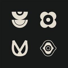 Mid century modern flowers vectors. Simple geometric icons. 