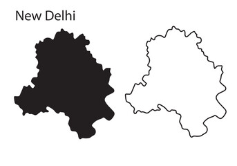 Minimal New Delhi map silhouette vector, perfect for prints, icons, and design projects. Simple black outline of India's capital city