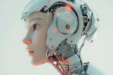 Fototapeta premium Artificial intelligence in the humanoid head. Artificial Intelligence, Robotics, Technology,