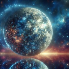 Obraz premium A moon Reflecting distorted starscapes