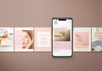 Minimalist Instagram Carousel Template for Beauty Bloggers | 10 Editable PSD Layouts in Neutral Tones for Social Media Posts