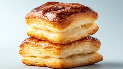 Golden and flaky pastries stacked attractively showcase their delicious layers, inviting food lovers to enjoy a taste of freshly baked goodness and the art of baking.