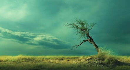 From Death to Life: A Conceptual Contrast of Fresh Grass and Polluted Earth Beneath a Stormy Sky