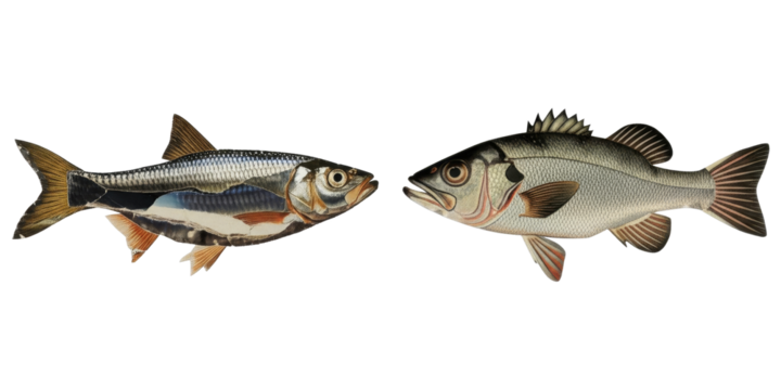 PNG Two distinct fish illustrations are presented on a transparent background.