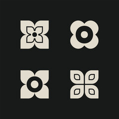 Mid century modern flowers vectors. Simple geometric icons. 