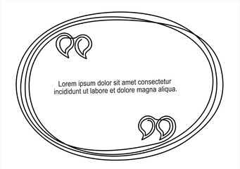 Quote continuous line in circle speech bubble with commas, quotation mark in talk, single drawing. Quote mark, freehand one line hand drawn style. Vector illustration. Editable stroke	