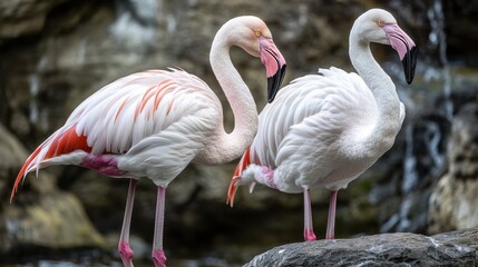 Obraz premium Pair of Flamingo Birds in Striking Pink. Exotic Wildlife Scene with Isolated Figures on a Clean White Background