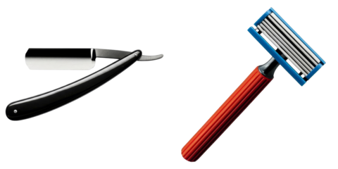 PNG Elegant razor and shaving blade arranged on a transparent background.