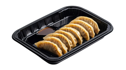 Traditional dumpling momos food from Nepal served with tomato chutney in plate isolated.