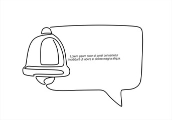 One continuous line drawing of speech bubble with  bell. Elegance logo editable stroke. Doodle monoline vector illustration.	