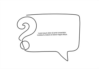 Fototapeta na wymiar Quick tips.Continuous one line drawing of question mark and speech bubble. Trendy line art vector on a white background. Hand drawn one line vector. Editable stroke 