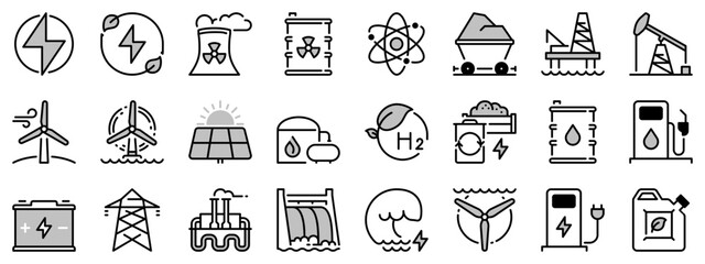 Icons in two tones about energy