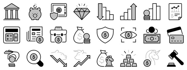 Icons in two tones about finance. Financial concept.