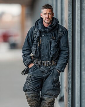 Grizzled Explorer Rugged Man in Urban Setting