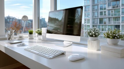 Fototapeta premium Modern Minimalist Office Workspace Desk Setup Inspiration