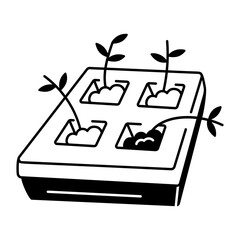 A sketchy style icon of seed tray
