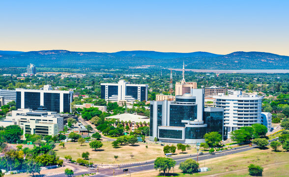 Aerial view of Gaborone city under a clear sky, Gaborone, Botswana