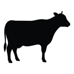 Silhouette of a black cow on a white background, black silhouette of a cow,