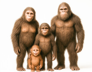 Bigfoot family portrait posing together on white background