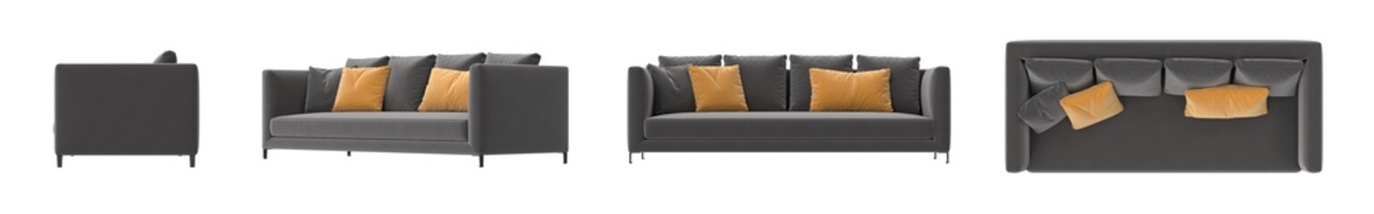 gray velvet sofa  isolated.