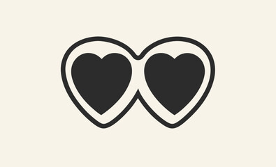 Heart sunglasses icon, black eyewear vector, love shape glasses, minimal sunglasses silhouette, fashion icon design