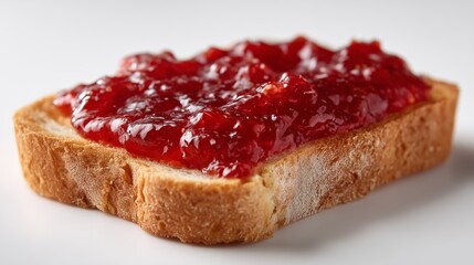 Toast bread topped with vibrant red strawberry jam spread evenly. AI generated.