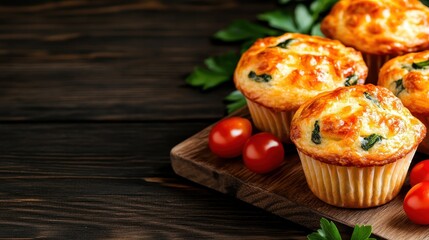 A selection of freshly baked savory muffins filled with spinach and tomatoes, garnished elegantly, representing a healthy choice for breakfast or brunch gatherings.