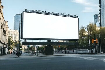 Large Blank Billboard on a City Street for High-Visibility Urban Advertising Display