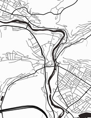 Minimalist white map of Baden, Switzerland – A modern map print highlighting infrastructure of the city, useful for tourism purposes
