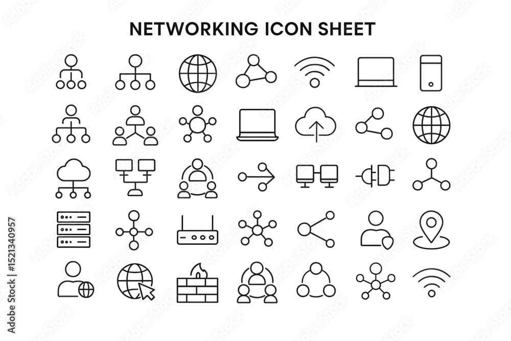 Poster networking icon sheet: a comprehensive sheet of networking icons, clearly illustrating the core elem