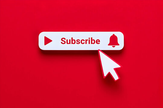 Subscribe Button with Cursor and Bell Icon on Red Background - Powered by Adobe