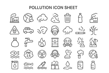 Environmental Threat: A collection of meticulously crafted icons, each symbolizing a different facet of environmental pollution.