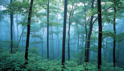 A dark, dense forest with gnarled trees and ferns, covered in snow at night