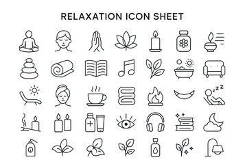 Naklejka premium Serene Icons for Relaxation: This vector illustration features a collection of icons related to relaxation, perfect for design, websites, and printed materials.