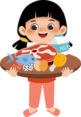 Kids with animal protein food