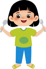 Kids holding spoon and fork