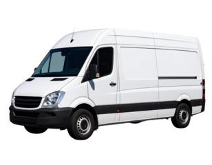 White delivery cargo van with clean branding surface, side view, isolated PNG