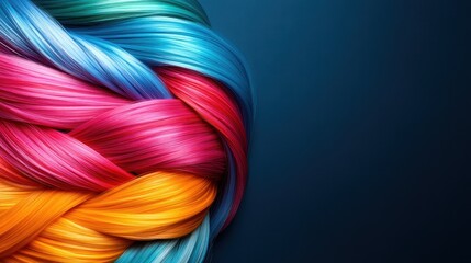 An artistic close-up showcasing a vibrant display of intricately braided hair, featuring a fusion of bright colors, symbolizing creativity and self-expression through art.