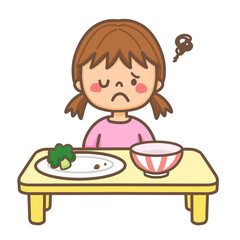 女の子が苦手な野菜を食べ残しているイラスト