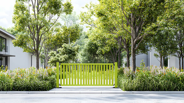 Bright Green Gate in Modern Residential Landscaping
