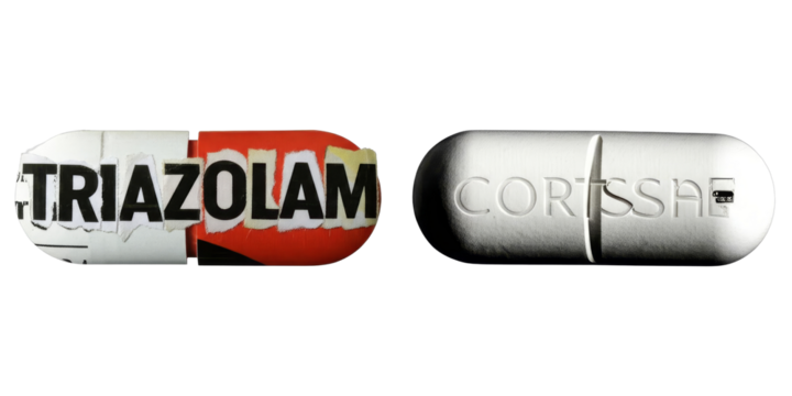 PNG Two pills display medication names on a transparent background.