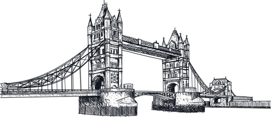 Hand-drawn illustration of Tower Bridge in London