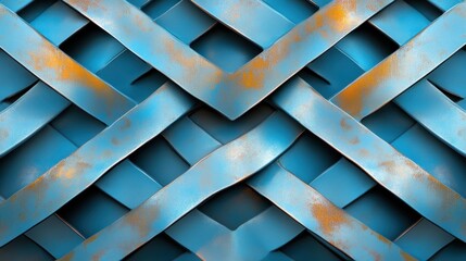 A striking image of blue metal weave contrasted with rust accents, showcasing a unique interplay of industrial design and natural wear over time.