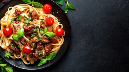 A mouthwatering plate of pasta adorned with fresh ingredients, showcasing culinary artistry and the essence of dining experiences filled with flavor and comfort.