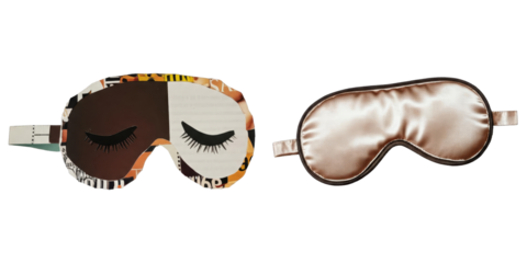 PNG Two eye masks display a patterned collage with closed eyes.