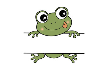 Cute cartoon frog with tongue sticking out, isolated on transparent background
