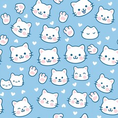 Kawaii Cat Paw Seamless Pattern in Pastel Colors.