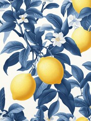 Lemons watercolor seamless pattern vintage-inspired wallpaper design with a white background and yellow lemons.