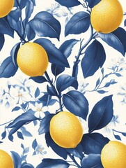 Lemons watercolor seamless pattern vintage-inspired wallpaper design with a white background and yellow lemons.